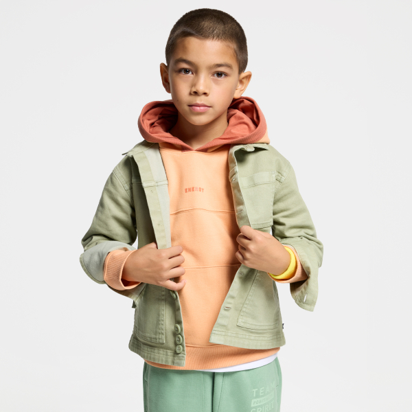 قميص فوقي من القماش باللون الكاكي الموحد، للأطفال.